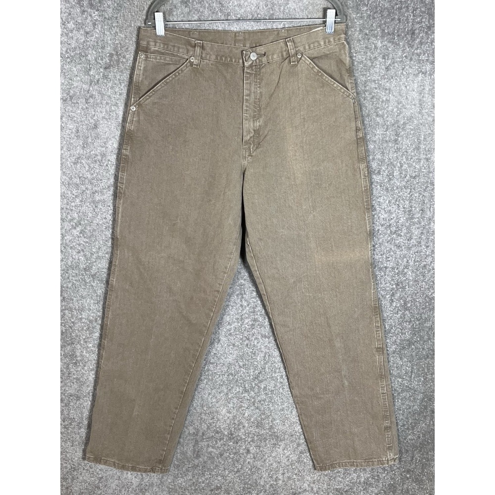 Wrangler Relaxed Straight Jeans Mens Size 34x32 Brown Cotton Denim Carpenter